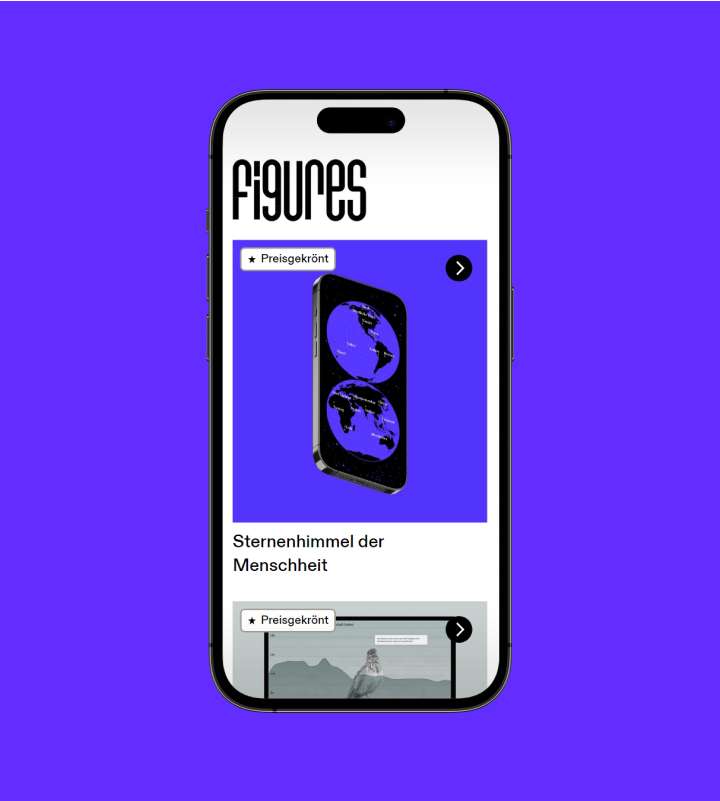 Die Figures-Portfolio-Website wird auf einem mobilen Gerät gezeigt, um zu verdeutlichen, dass es bei einer Breite von 320 Pixel genutzt werden kann.