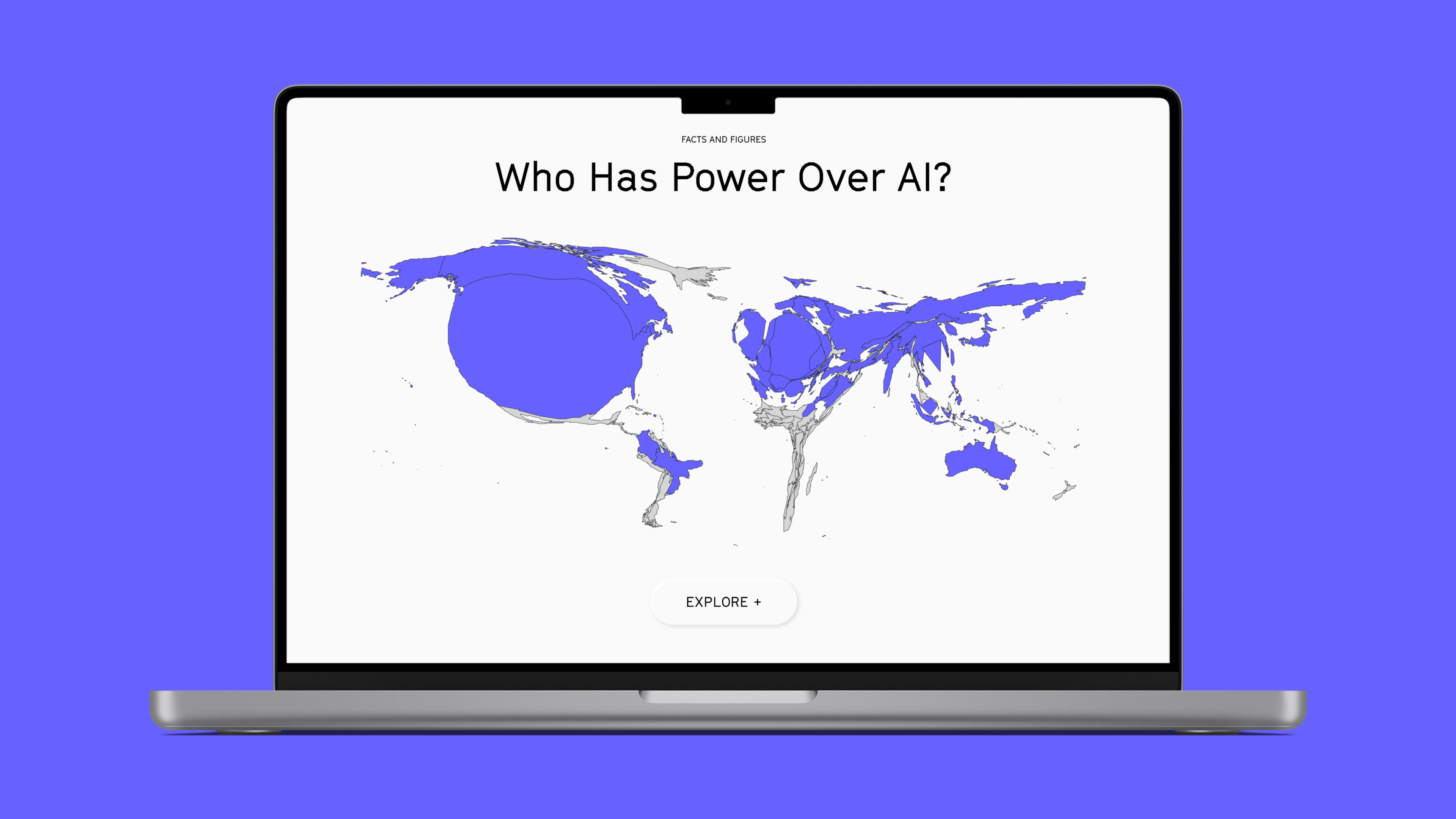 A color-coded world map titled “Frequency of dataset usage by country”. The map is a cartogram, which means that countries are distorted in size to reflect the frequency of dataset usage happening in them.