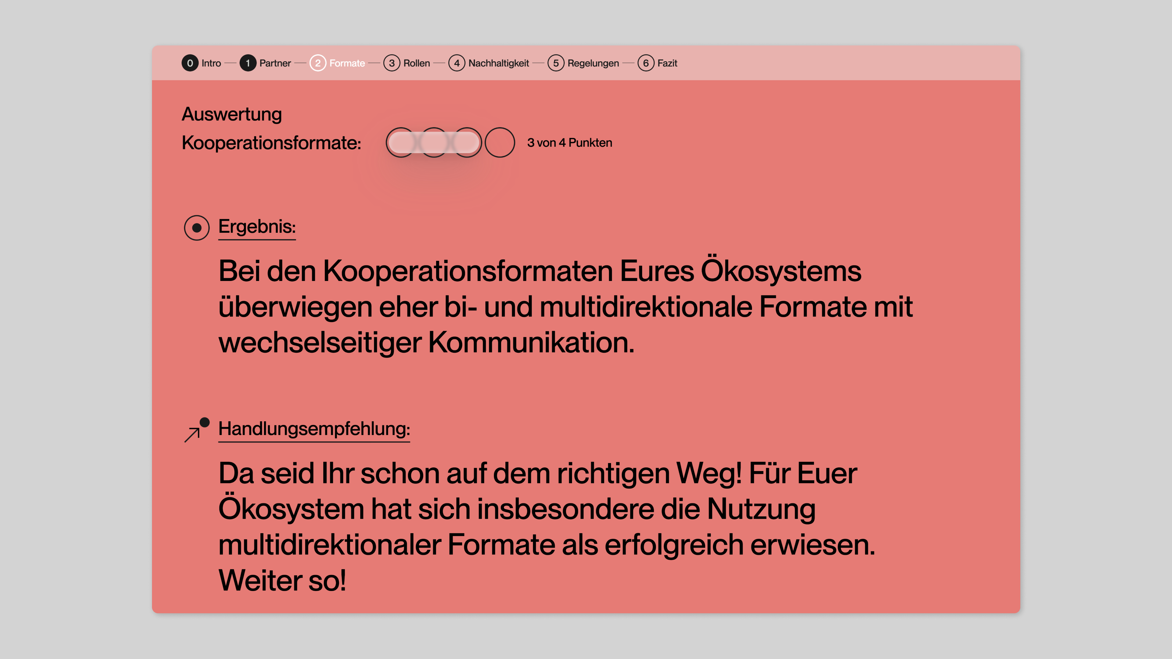 Die nach dem Ausfüllen eines Formulars zum Thema Zusammenarbeit erzielte Punktzahl